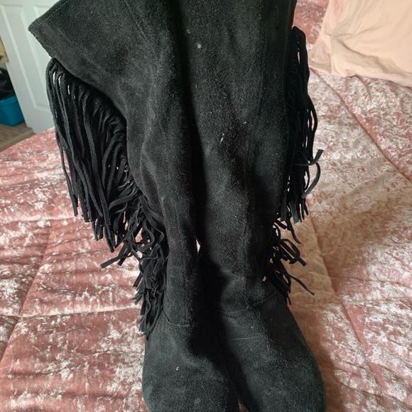 Real suede black boots with fringe - Picture 2 of 2